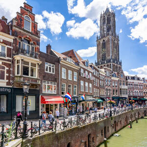 Utrecht canals and Dom tower on a summer day, Netherlands